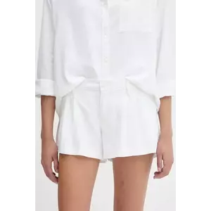 Hollister Co. pantaloni scurți din in culoarea alb, uni, medium waist, KI349-5124 imagine