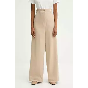 Weekend Max Mara pantaloni de bumbac ALFEO culoarea bej, lat, high waist, 2525136101600 imagine