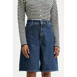 Weekend Max Mara pantaloni scurți jeans DONNOLA culoarea bleumarin, uni, high waist, 2525146021600 imagine