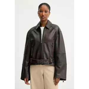 Weekend Max Mara geacă ramones de piele EGIZIO culoarea maro, de tranziție, oversize, 2525446011600 imagine