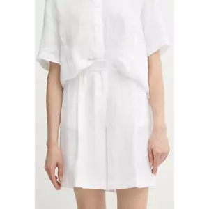 Sisley pantaloni scurți din in culoarea alb, uni, high waist, 4AGHL901K imagine