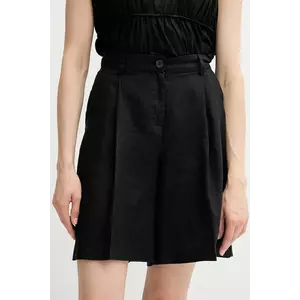 Sisley pantaloni scurți din in culoarea negru, uni, high waist, 4AGHL901K imagine