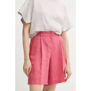 Sisley pantaloni scurți din in culoarea roz, uni, high waist, 4AGHL901K imagine