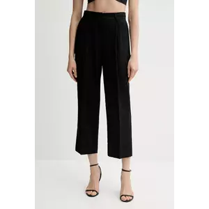 Sisley pantaloni din in culoarea negru, lat, high waist, 4AGHLF06R imagine