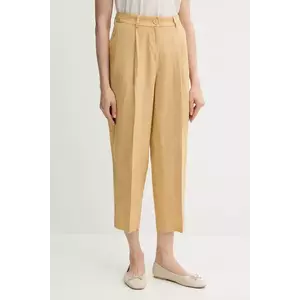 Sisley pantaloni din in culoarea galben, lat, high waist, 4AGHLF06R imagine