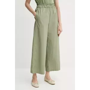 United Colors of Benetton pantaloni de bumbac culoarea verde, drept, high waist, 4AC7DF09A imagine