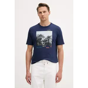 United Colors of Benetton tricou din bumbac culoarea bleumarin, cu imprimeu, 3BL0U10AG imagine