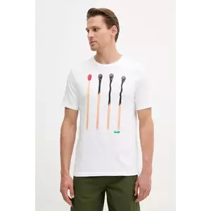 United Colors of Benetton tricou din bumbac culoarea alb, cu imprimeu, 3BL0U10AG imagine