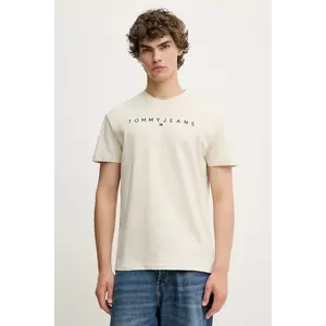 Tommy Jeans tricou din bumbac culoarea bej, cu imprimeu, DM0DM20744 imagine