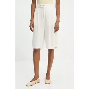 Answear Lab pantaloni scurti din in culoarea alb, neted, high waist imagine