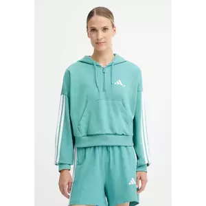adidas bluză 3-Stripes culoarea verde, cu glugă, cu imprimeu, JX7677 imagine
