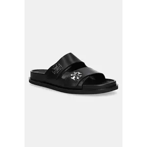 Tory Burch șlapi de piele T Lock Sport Slide culoarea negru, 175640-006 imagine