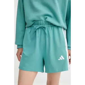 adidas pantaloni scurți 3-Stripes culoarea turcoaz, cu imprimeu, high waist, JX7605 imagine