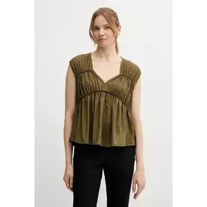 Sisley bluză din bumbac culoarea verde, uni, 5HO1LQ08X imagine