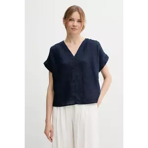 United Colors of Benetton bluză din in culoarea bleumarin, uni, 5BMLDQ0BR imagine