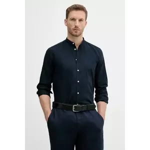 Sisley cămașă de in culoarea bleumarin, cu guler stand-up, regular, 51FCSQ03J imagine
