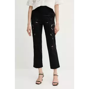 Sisley pantaloni culoarea negru, fason chinos, high waist, 48R0LF075 imagine