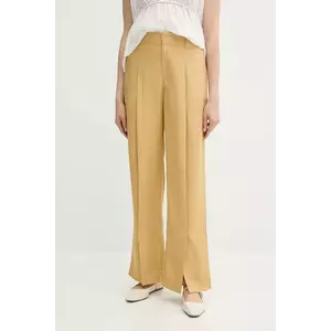 Sisley pantaloni din amestec de in culoarea verde, lat, high waist, 4HZELF06S imagine