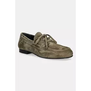 Proenza Schouler mocasini din piele întoarsă Deck culoarea verde, cu toc plat, SH253057 imagine