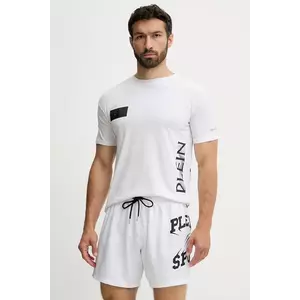 PLEIN SPORT tricou din bumbac culoarea alb, cu imprimeu, PS25MTS01 imagine