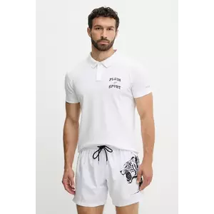 PLEIN SPORT tricou polo culoarea alb, cu imprimeu, PS25MPL01 imagine