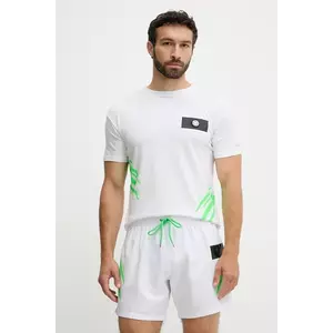 PLEIN SPORT tricou din bumbac culoarea alb, cu imprimeu, PS25MTS02 imagine