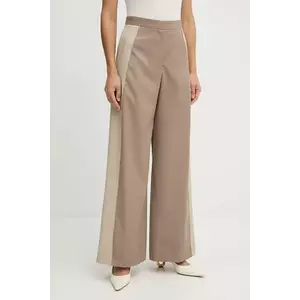 BOSS pantaloni de lână culoarea bej, lat, high waist, 50543410 imagine