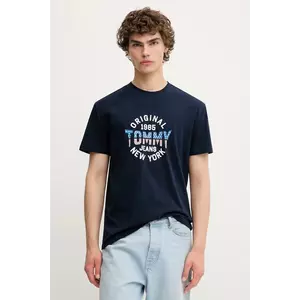 Tommy Jeans tricou din bumbac culoarea bleumarin, cu imprimeu, DM0DM21913 imagine