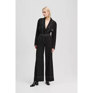 Karl Lagerfeld pantaloni culoarea negru, lat, high waist, A3W10096 imagine