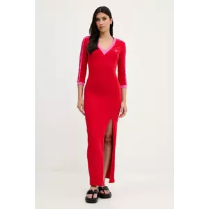 adidas Originals rochie Maxi Dress V culoarea roșu, maxi, mulată, JW3668 imagine