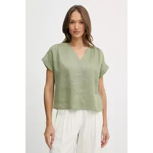 United Colors of Benetton bluză din in culoarea verde, uni, 5BMLDQ0BR imagine