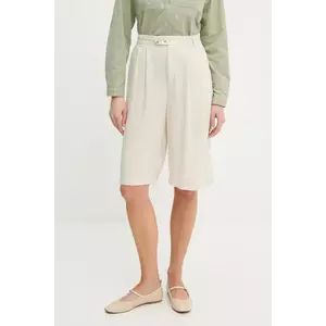 Answear Lab pantaloni scurti din in culoarea bej, neted, high waist imagine