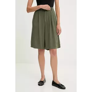 Answear Lab pantaloni scurti din in culoarea verde, neted, high waist imagine