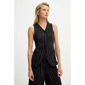 Answear Lab vestă de in culoarea negru, un singur rand de nasturi imagine