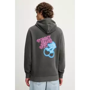 Tommy Jeans hanorac de bumbac culoarea gri, cu glugă, cu imprimeu, DM0DM21798 imagine