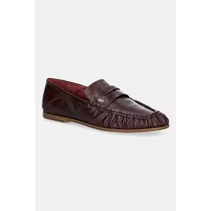 Nokwol mocasini de piele Mica culoarea bordo, cu toc plat, Mica imagine