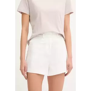 Sisley pantaloni scurți culoarea alb, uni, high waist, 4ED4L901N imagine
