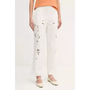 Sisley pantaloni culoarea alb, fason chinos, high waist, 48R0LF075 imagine