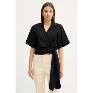 Sisley bluză din bumbac culoarea negru, uni, 52EHLQ091 imagine