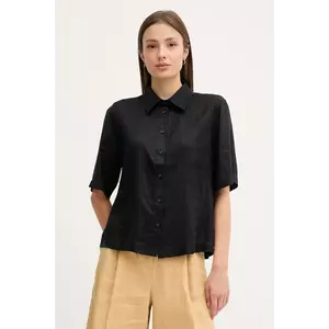 Sisley cămașă de in culoarea negru, cu guler clasic, relaxed, 5BMLLQ08U imagine