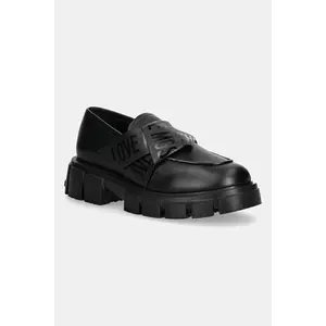 Love Moschino mocasini de piele culoarea negru, cu toc plat, JA10155G1NIAX000 imagine