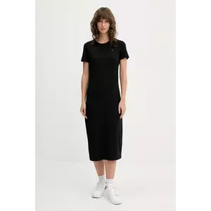 Tommy Jeans rochie culoarea negru, midi, evazată, DW0DW19721 imagine