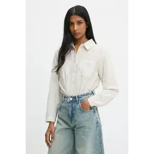 Answear Lab camasa din bumbac culoarea bej, cu guler clasic, relaxed imagine