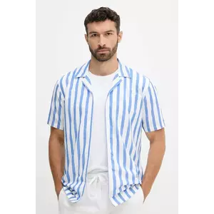 Lindbergh camasa din amestec de in culoarea albastru marin, cu guler clasic, regular imagine