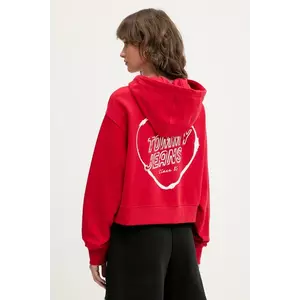 Tommy Jeans hanorac de bumbac culoarea roșu, cu glugă, cu imprimeu, DW0DW21408 imagine