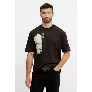 BOSS Orange tricou din bumbac culoarea maro, cu imprimeu, 50546958 imagine