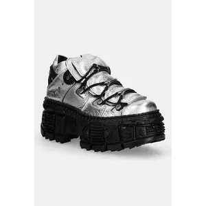 New Rock ghete de piele Floater Plata, Tank Casco Negro Sin culoarea argintiu, M-106WALL-C16 imagine
