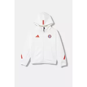 adidas Performance bluză copii FC Bayern Munich culoarea alb, cu glugă, cu imprimeu, JM9437 imagine