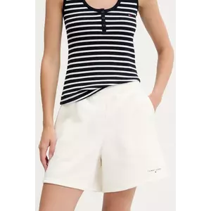 Tommy Jeans pantaloni scurți culoarea bej, uni, high waist, DW0DW21152 imagine