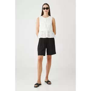 Medicine pantaloni scurți culoarea negru, uni, high waist imagine